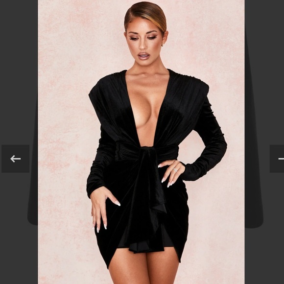 House of CB Pascale Black Draped Velvet Mini Dress - Picture 4 of 7